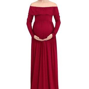 Maternity burgundy long sleeve off shoulder dress used 1 time size XL